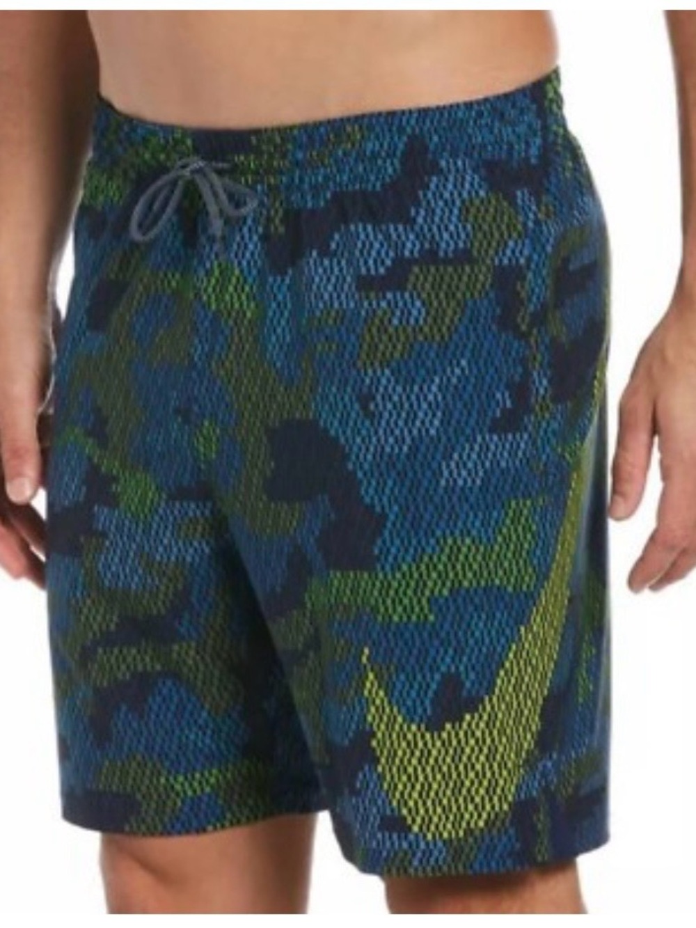 Nike Men’s "Mantra Camo" volley Board Swim Shorts Trunks Blue Neon Yellow S
